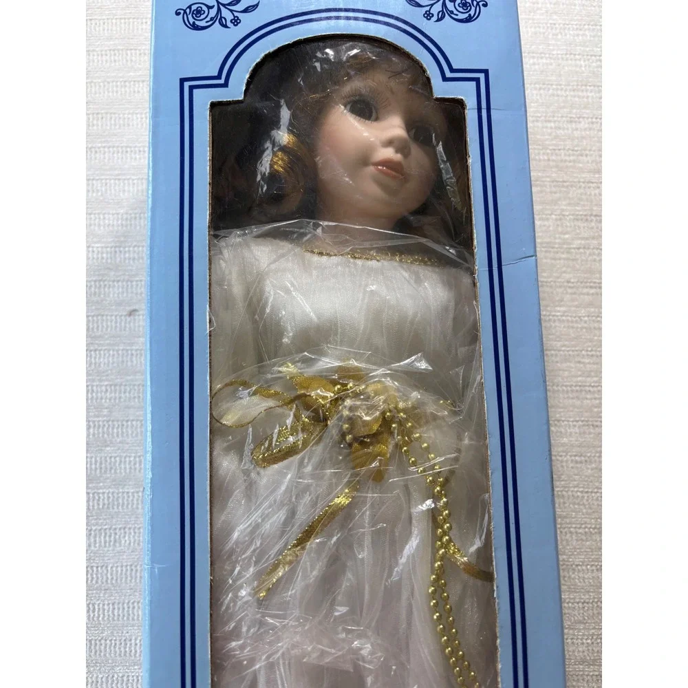 Emerald Doll Collection RICH Genuine Hand Painted Porcelain Doll White Gold Gown